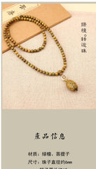 Green Sandalwood Amulet Necklace Ethnic Style Sweater Chain Buddha Bead Pendant 07FC0E-D4 - KOEEK