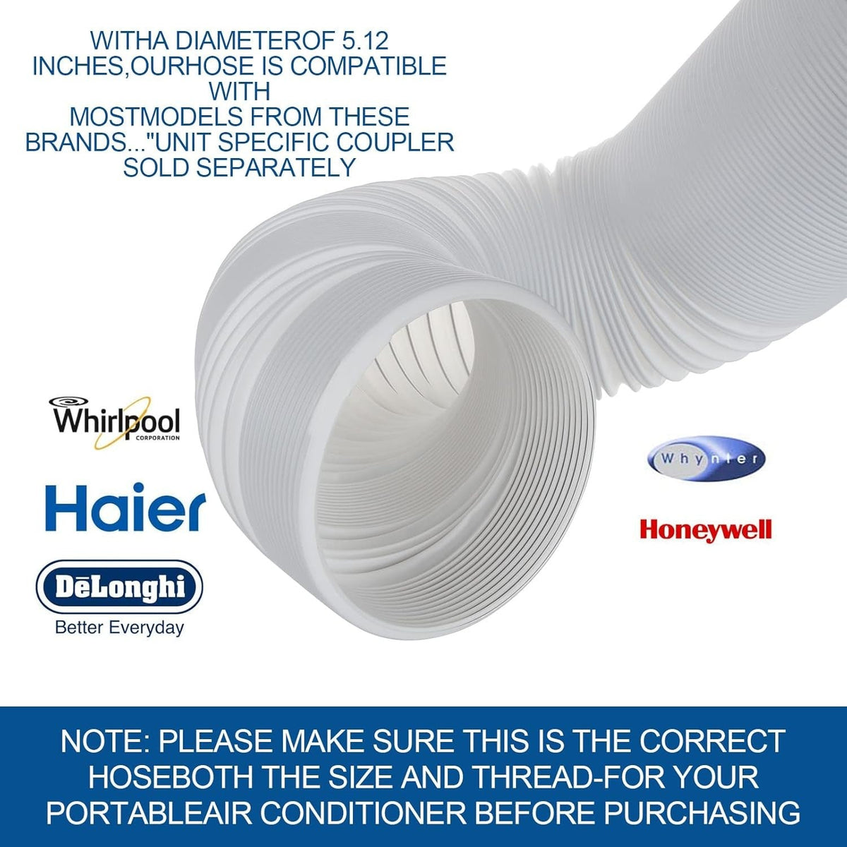 new Portable Air Conditioner Hose 5 Inch Diameter 59" Length, AC Exhaust White 07FC0E-D4 - KOEEK