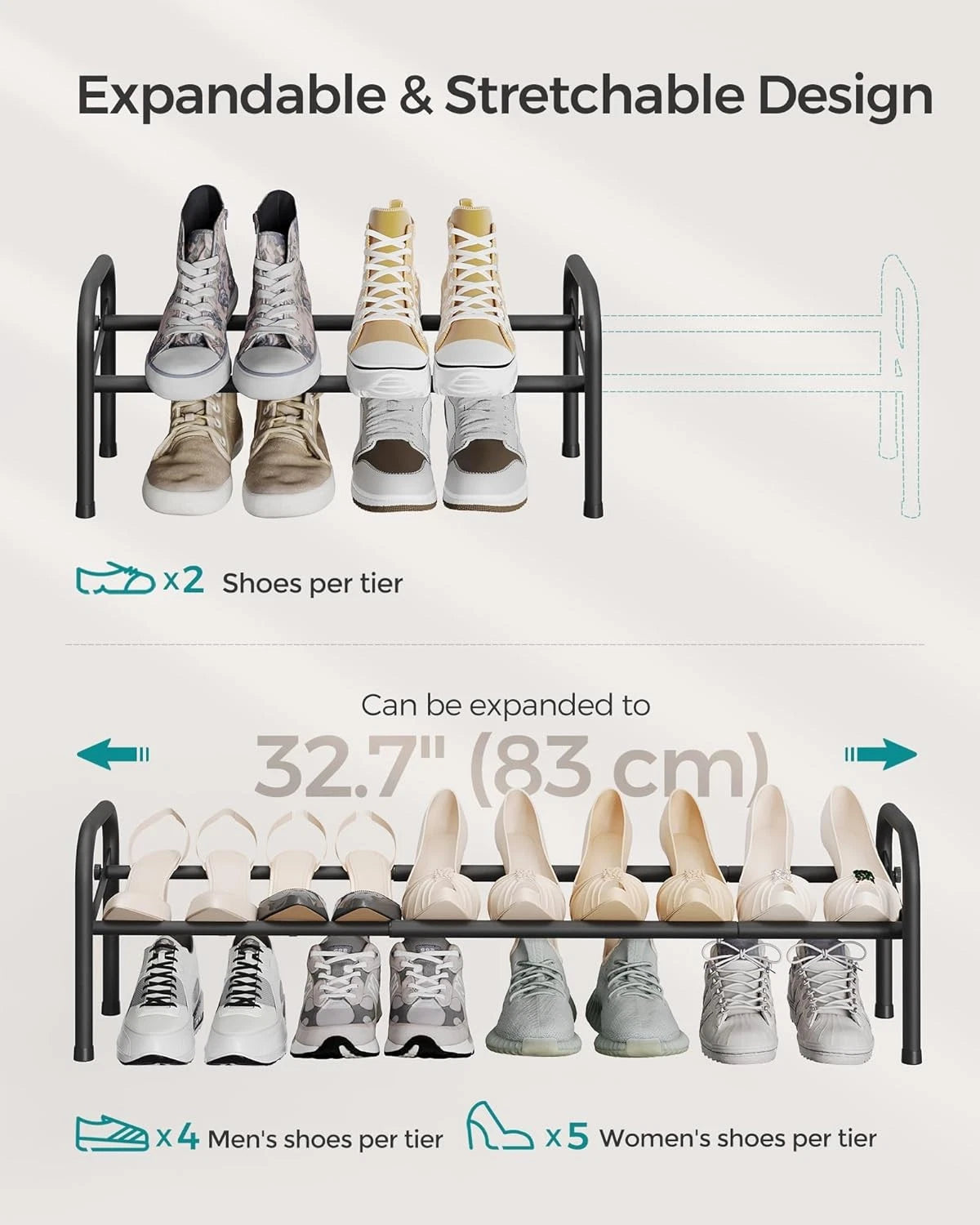 Expandable shoe rack, 1-tier shoe rack shelf, adjustable shoe rack 07FC0E-D4 - KOEEK