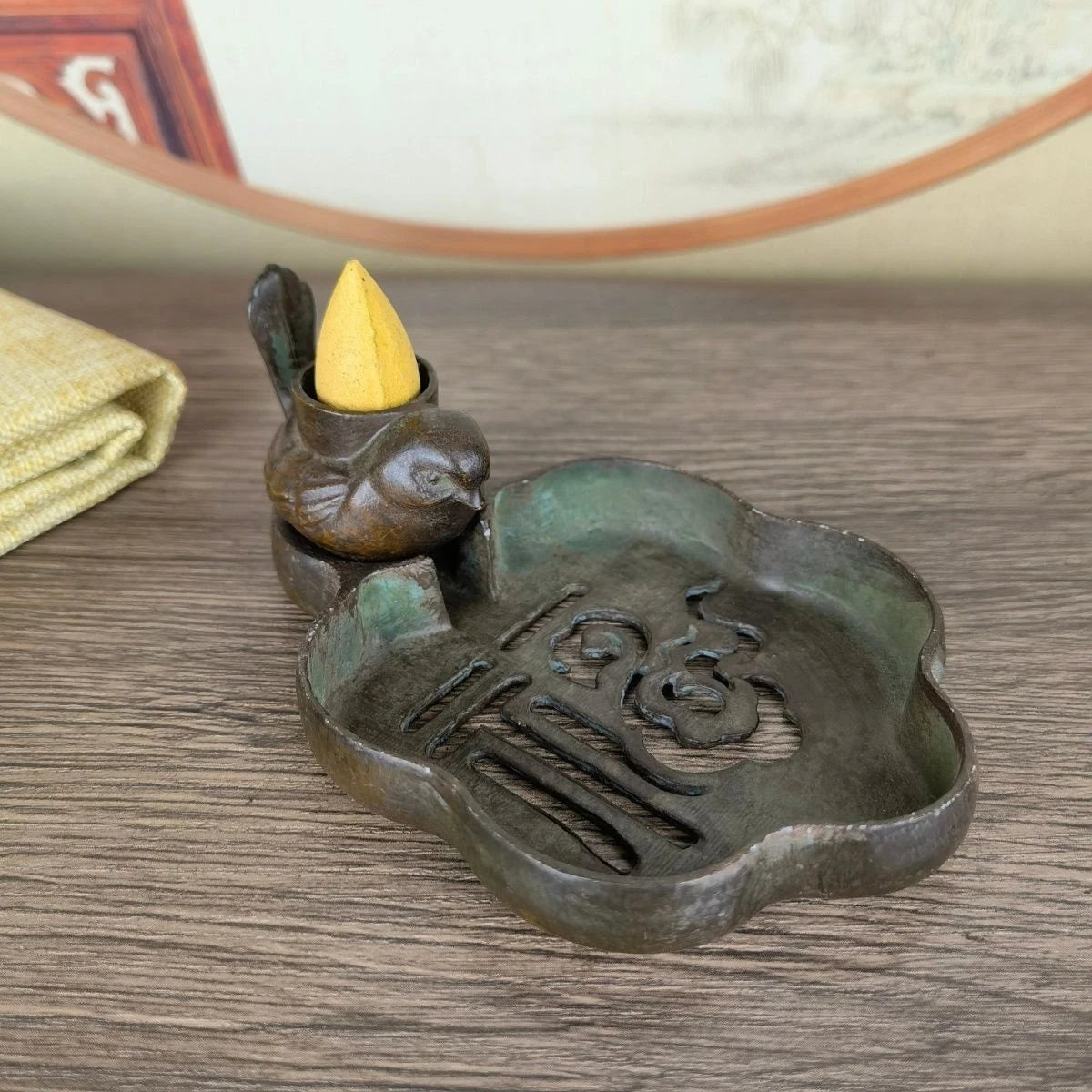 11cm Backflow Incense Burner Fu Character Brass Aromatherapy Tea Art Decor 07FC0E-D4 - KOEEK