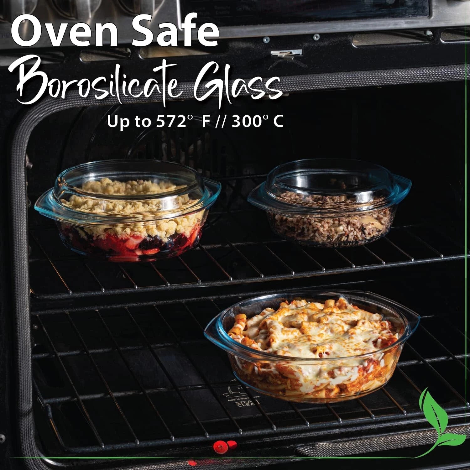 Casserole dish set, set of 3 casserole dishes with lids, round glass cookware 07FC0E-D4 - KOEEK