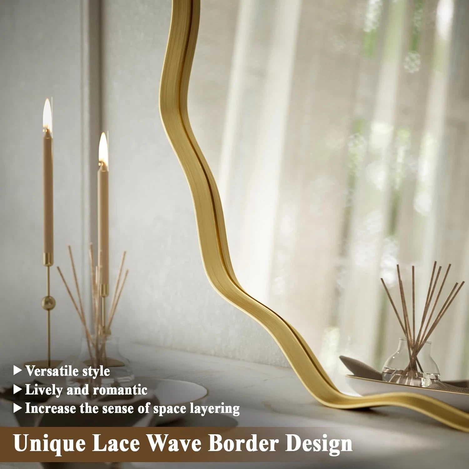 Gold Scalloped Circle Mirror,20" Wavy Edge Round Wall Mirror with Tempered Glass 07FC0E-D4 - KOEEK