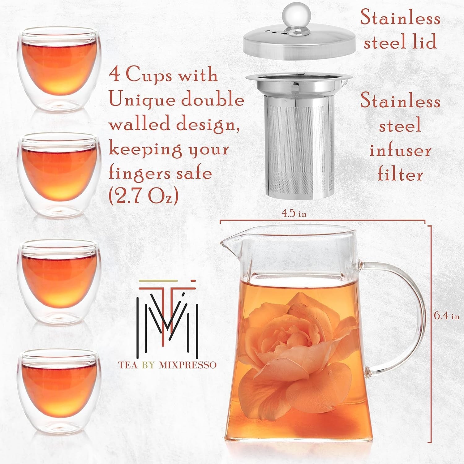 new Mixpresso 5 Piece Glass Tea Pot Set, Kettle with Removable Infuser, Clear MIXPRESSO - KOEEK
