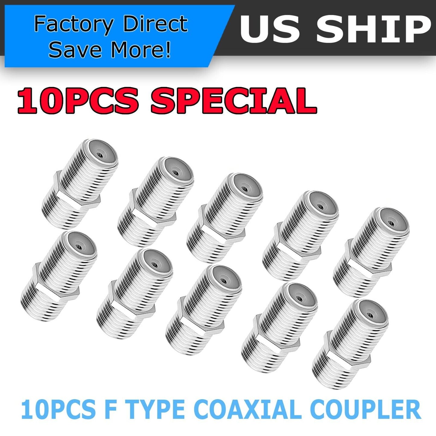 10-Pack F Type Coax Coaxial Cable Coupler Female Jack Adapter Connector M380