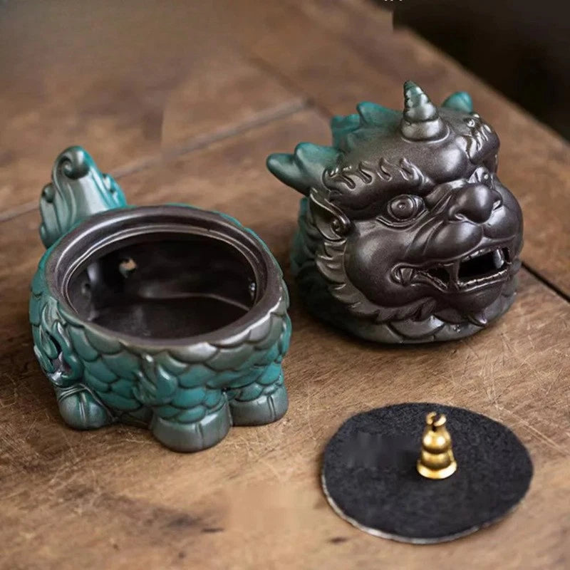 13cm Chinese Ceramic Kirin Incense Burner Auspicious Zen Censer Decoration 07FC0E-D4 - KOEEK