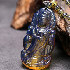 Dominican Blue Resin Guanyin Pendant Necklace Natural Resin Jewelry For Women 07FC0E-D4 - KOEEK