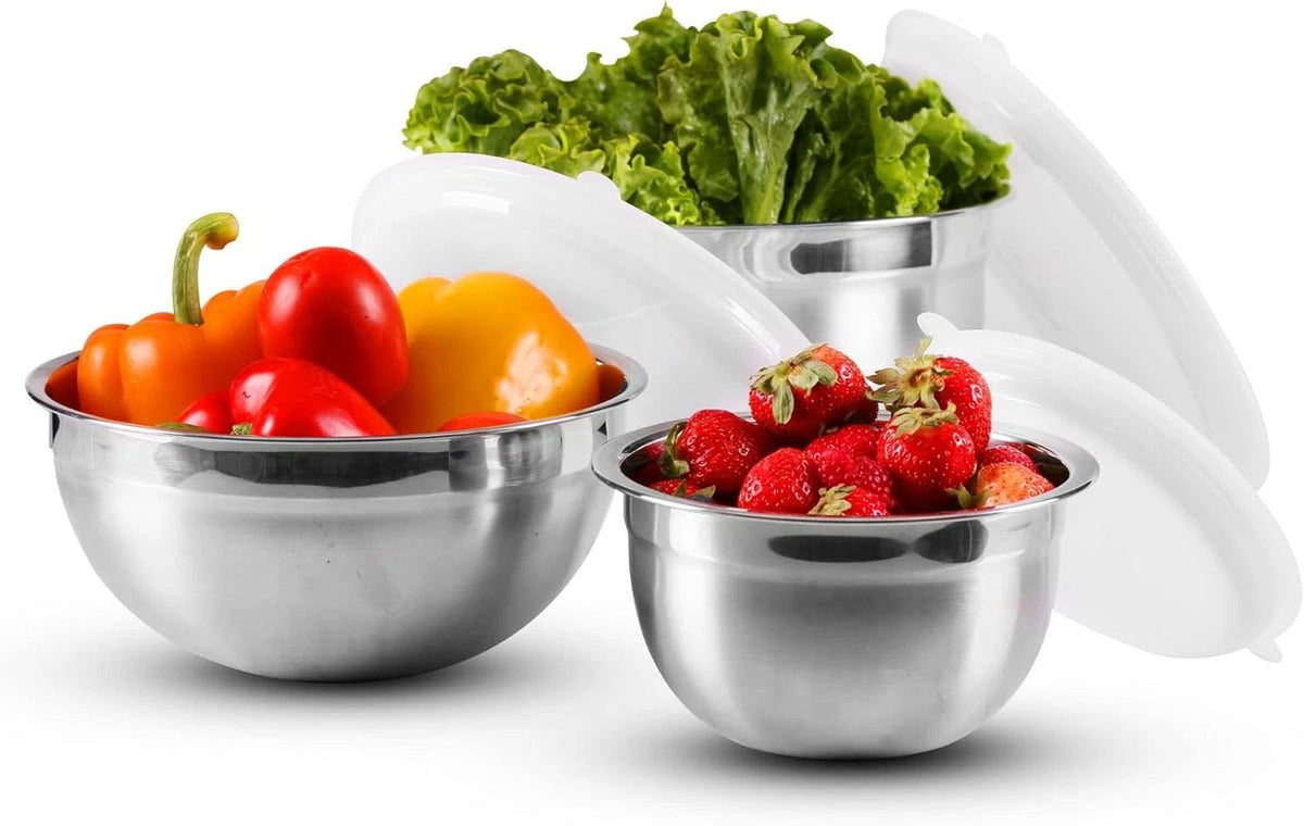 Set of 3 stainless steel nesting bowls with lids 07FC0E-D4 - KOEEK