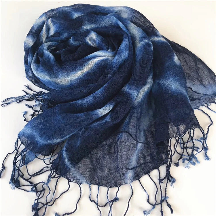 Mens  Flax Linen Tasseled Fairy Tie-dyed Unisex Spring Shawl Bandana Wrap 07FC0E-D4 - KOEEK