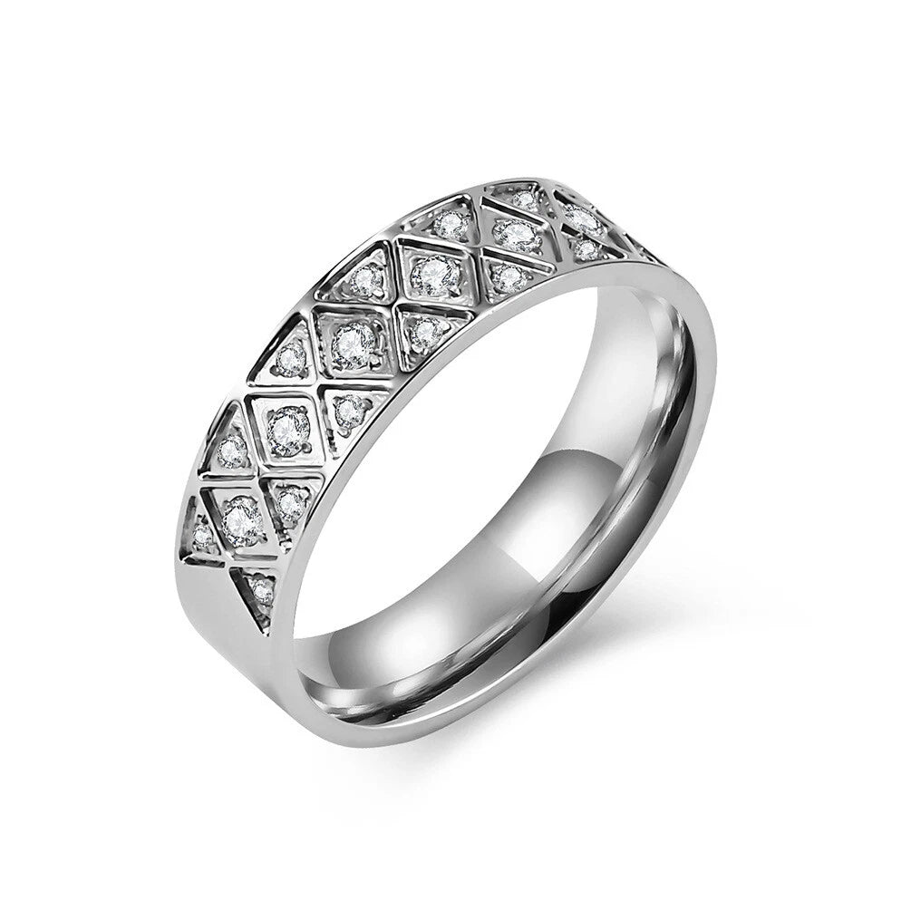 1 PC Men's Women's Stainless Steel Zircon Diamond Ring Finger Ring, 6#-12# 07FC0E-D4 - KOEEK