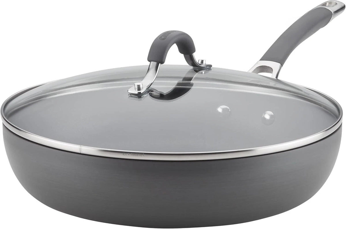 Deep Hard Anodized Non-Stick Pan with Lid - 12 inch, Gray