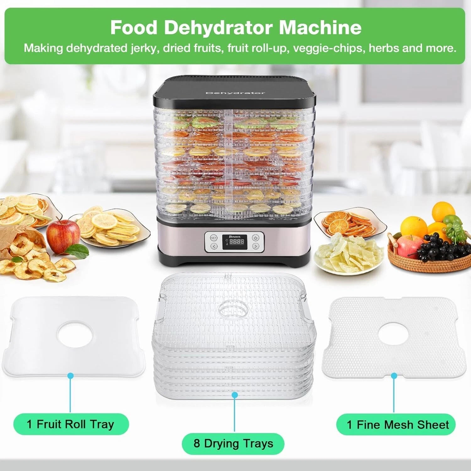 Food Dehydrator, 8 BPA-Free Trays, 400 Watt Dehydrator 07FC0E-D4 - KOEEK