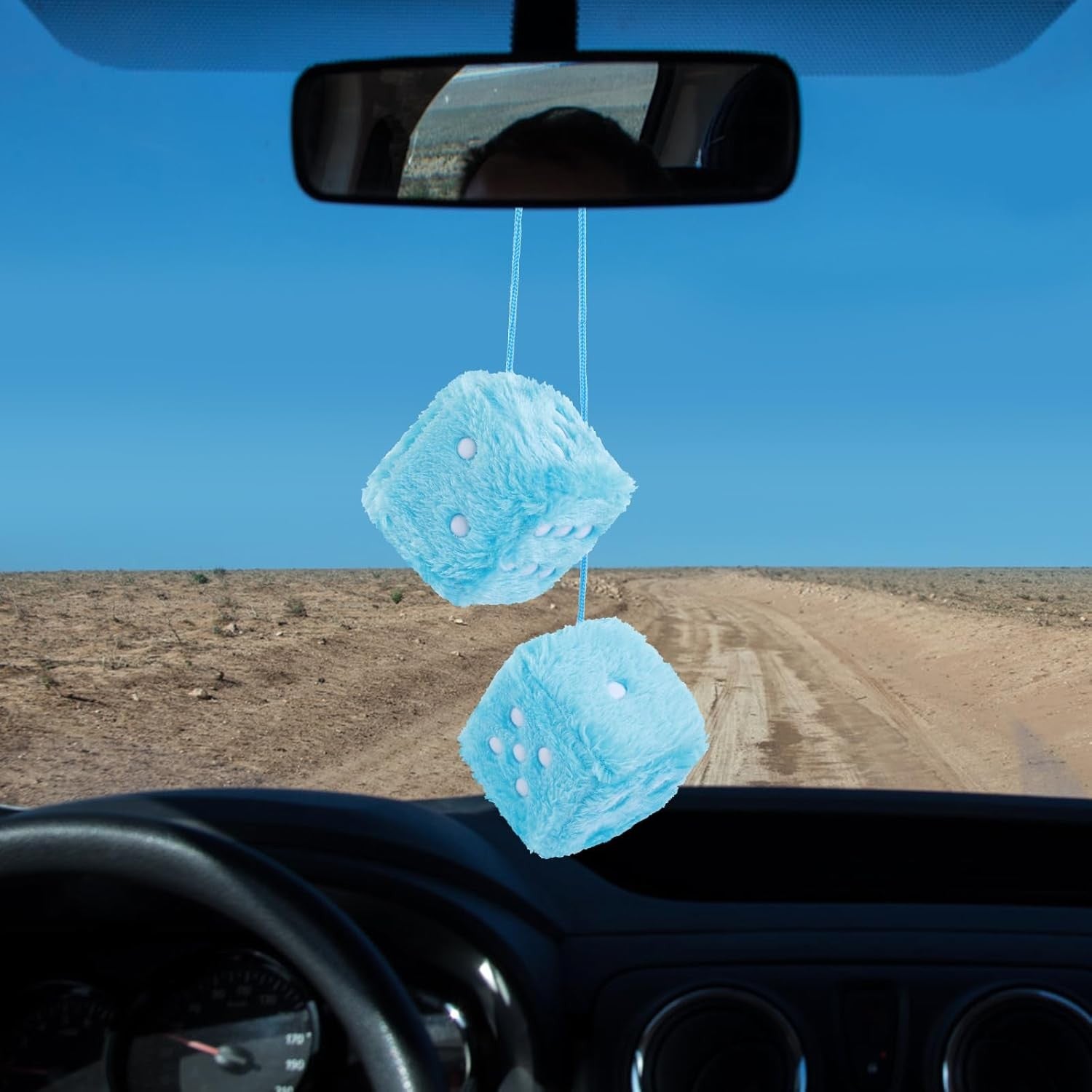 new Fuzzy Dice for Car Mirror, Pair of Retro 2.75” Rear View Blue