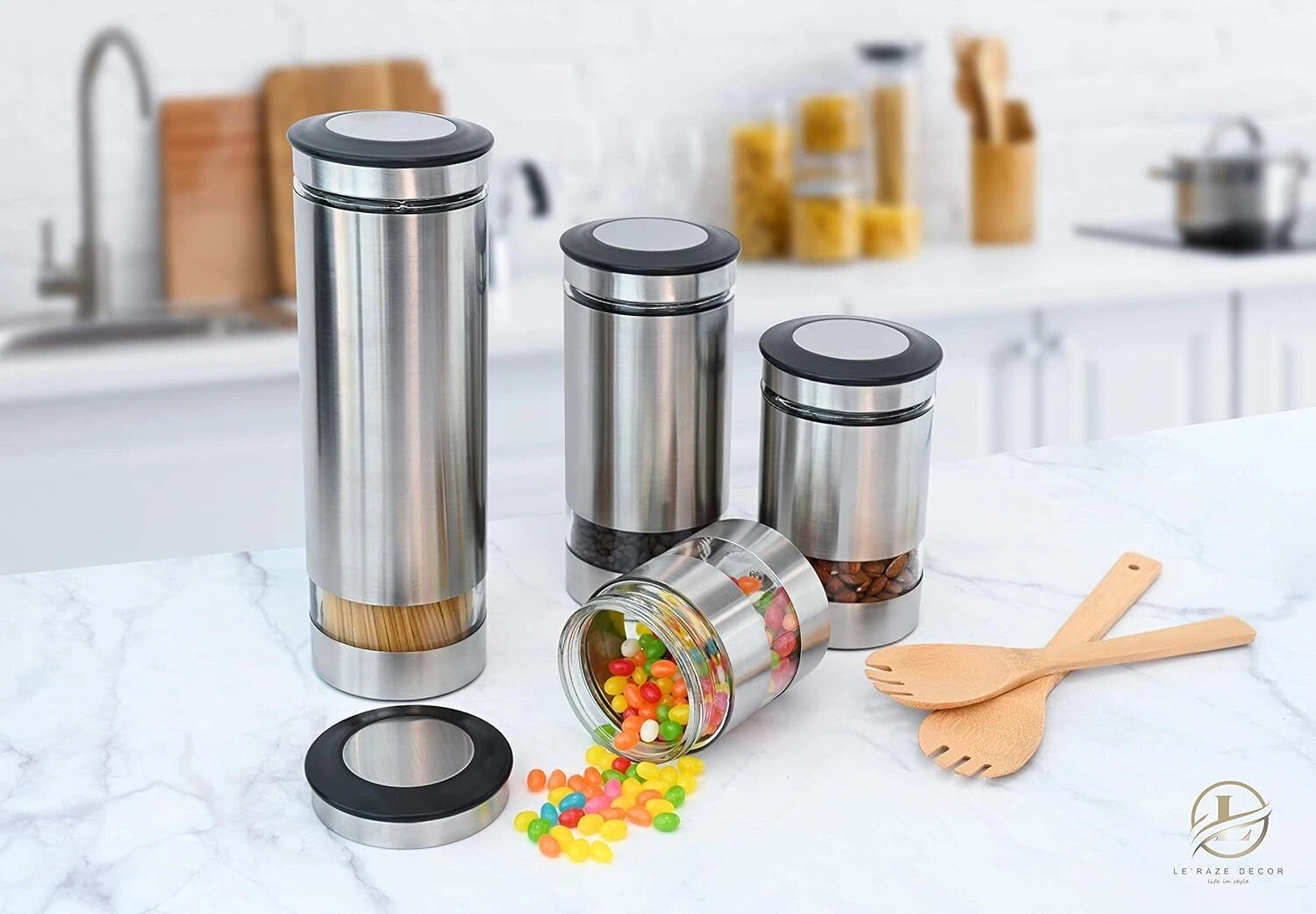 Kitchen Countertop Airtight Food Storage Container with Window, Set of 4 07FC0E-D4 - KOEEK