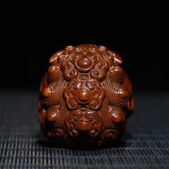 Boxwood Wood Carved Pixiu Holding Ball 6cm Handheld Worry Piece Car Pendant 07FC0E-D4 - KOEEK