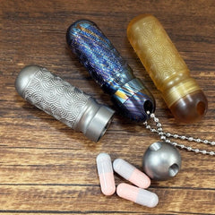 PEI Titanium Damascus Pill Holder Case Container Organizer Waterproof EDC Boxes 07FC0E-D4 - KOEEK
