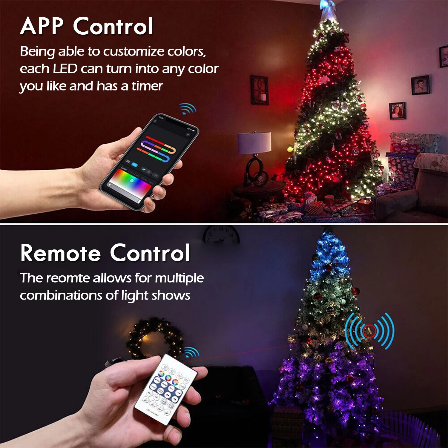Christmas Tree String Lights Decorations with Ring Smart APP, 200 LED Waterfall 07FC0E-D4 - KOEEK
