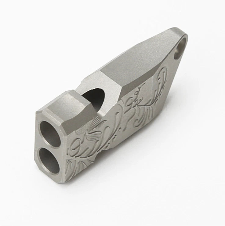 EDC Titanium TC4 Portable Carving Flower Metal Treble Whistle Outdoor Survival 07FC0E-D4 - KOEEK