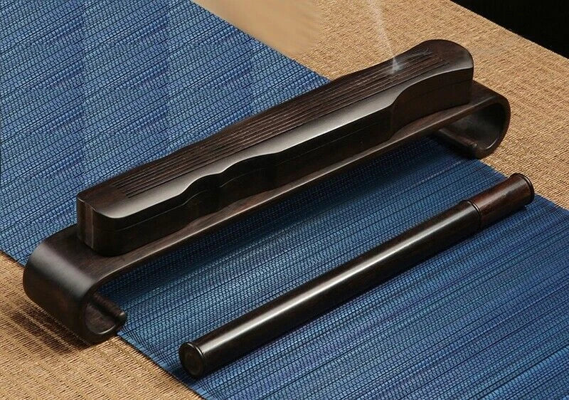 Chinese Ebony Wood Zither Mini Incense Burner Rack Box Home Decor Ornaments 07FC0E-D4 - KOEEK