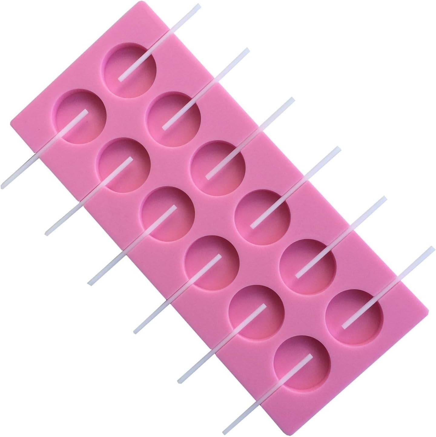 new 12-Capacity Round Silicone Lollipop Hard Candy Molds Pink