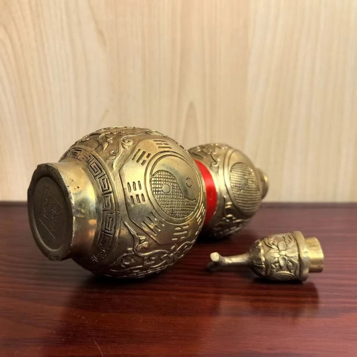 18cm Brass Taiji Bagua Gourd Figurine Hollow With Lid Feng Shui Home Decor 07FC0E-D4 - KOEEK