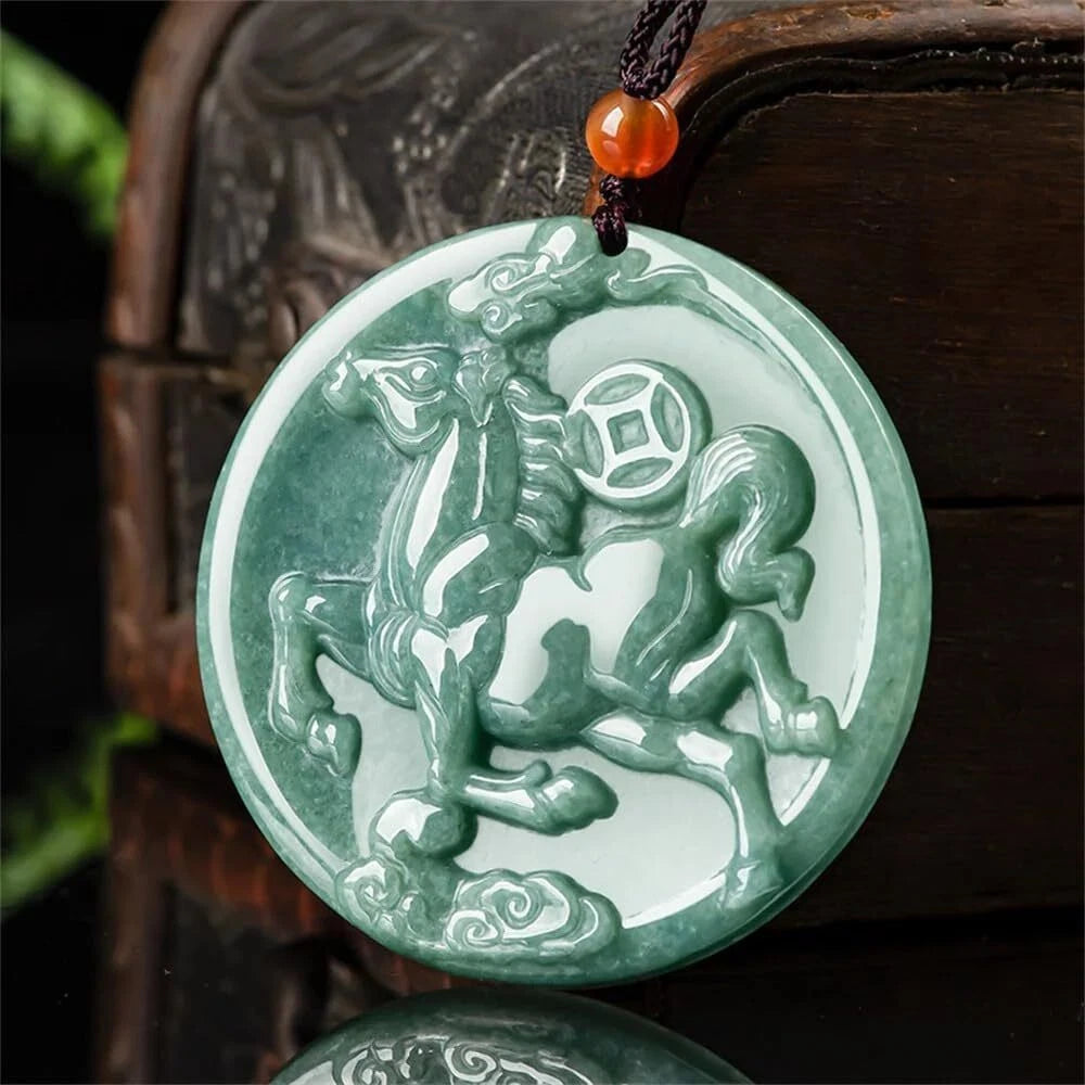 Natural Green Jade Carved Amulet Pendant Necklace Jade Vintage 07FC0E-D4 - KOEEK