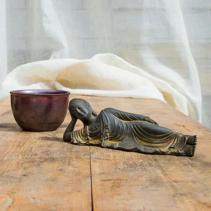 17.5cm Resin Reclining Buddha Sakyamuni Buddhism Natural Rust Desktop Ornament 07FC0E-D4 - KOEEK