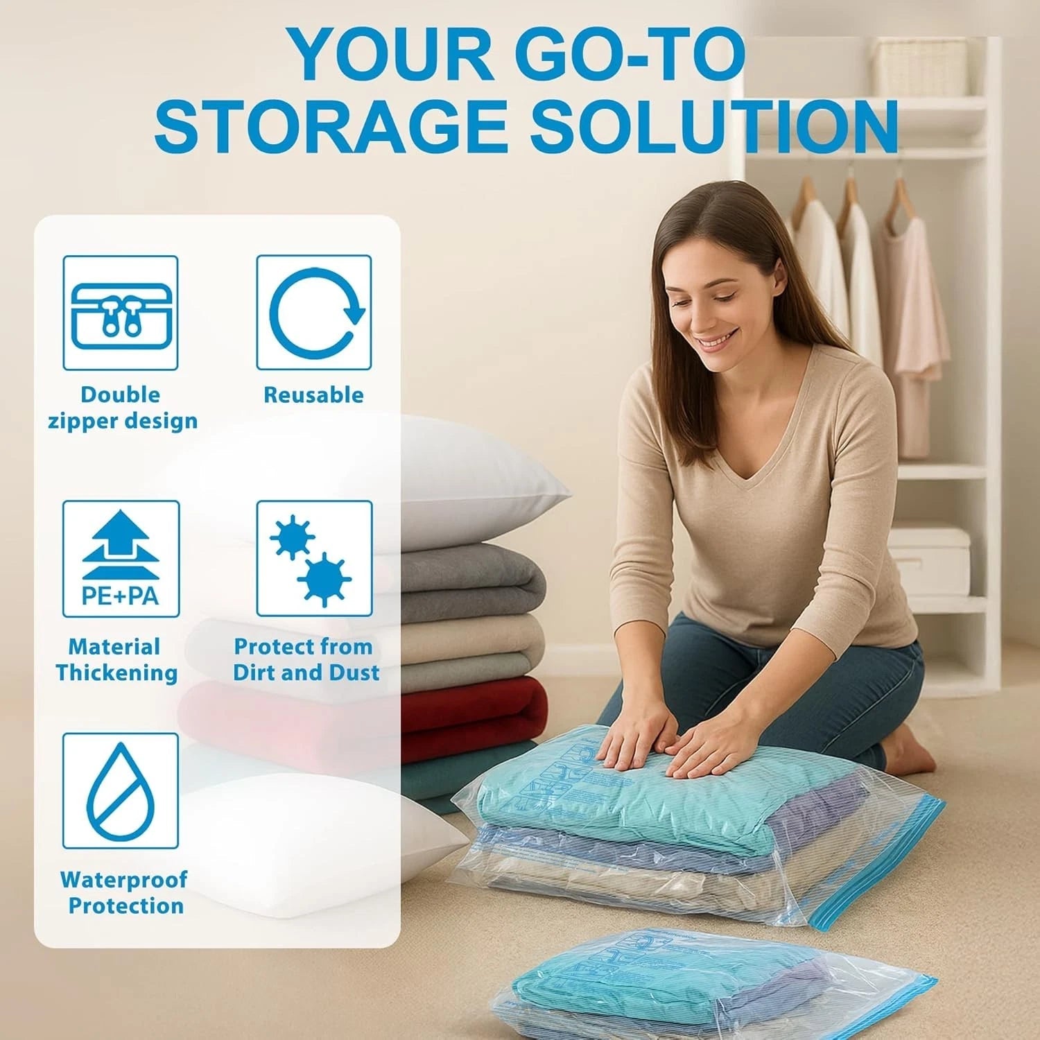 Vacuum Seal Bags for Clothing Travel, 12 Pack Vacuum Storage Bags for Clothes 07FC0E-D4 - KOEEK