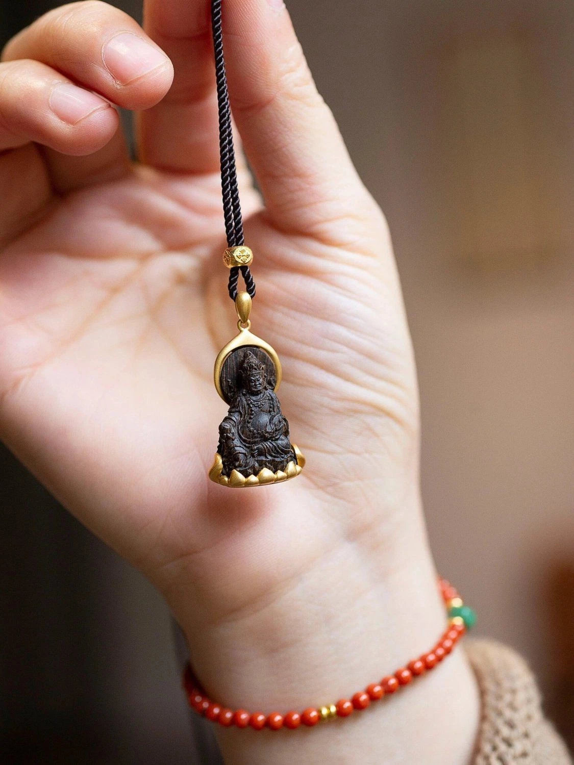 Yellow Jambhala Pendant Buddha Necklace Ethnic  Charm Vintage Chinese 07FC0E-D4 - KOEEK