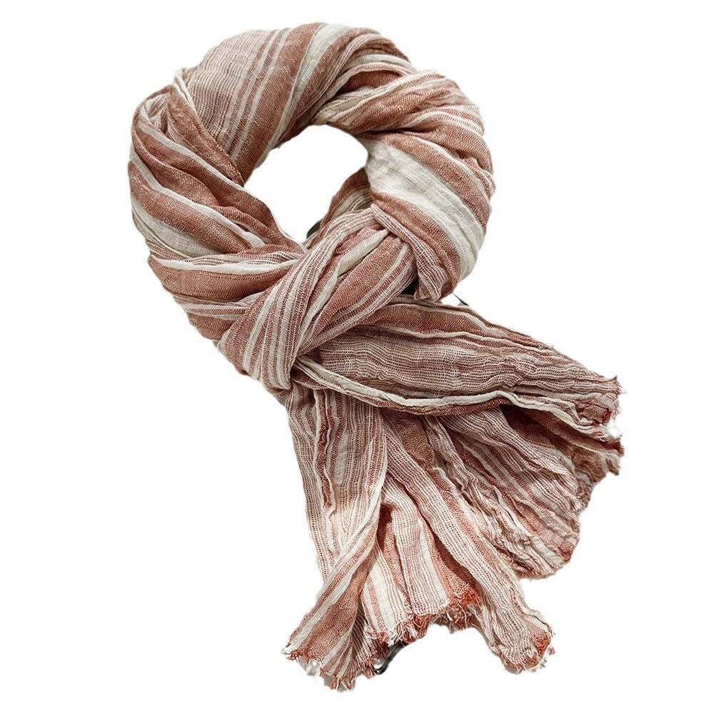 Cotton Scarf Men's Striped Shawls Head Scarf Wrinkled Muslim Scarves Unisex Soft 07FC0E-D4 - KOEEK