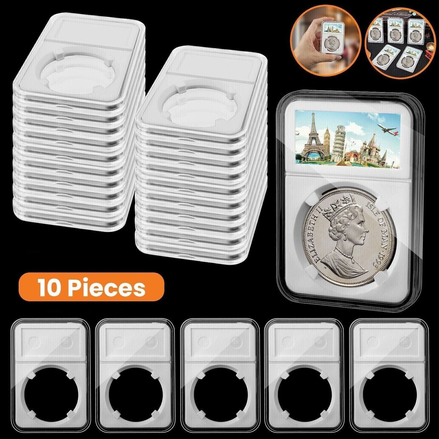 10 PCS Coin Slab Display Holder Storage 39mm for Silver Dollar/Silver Eagle