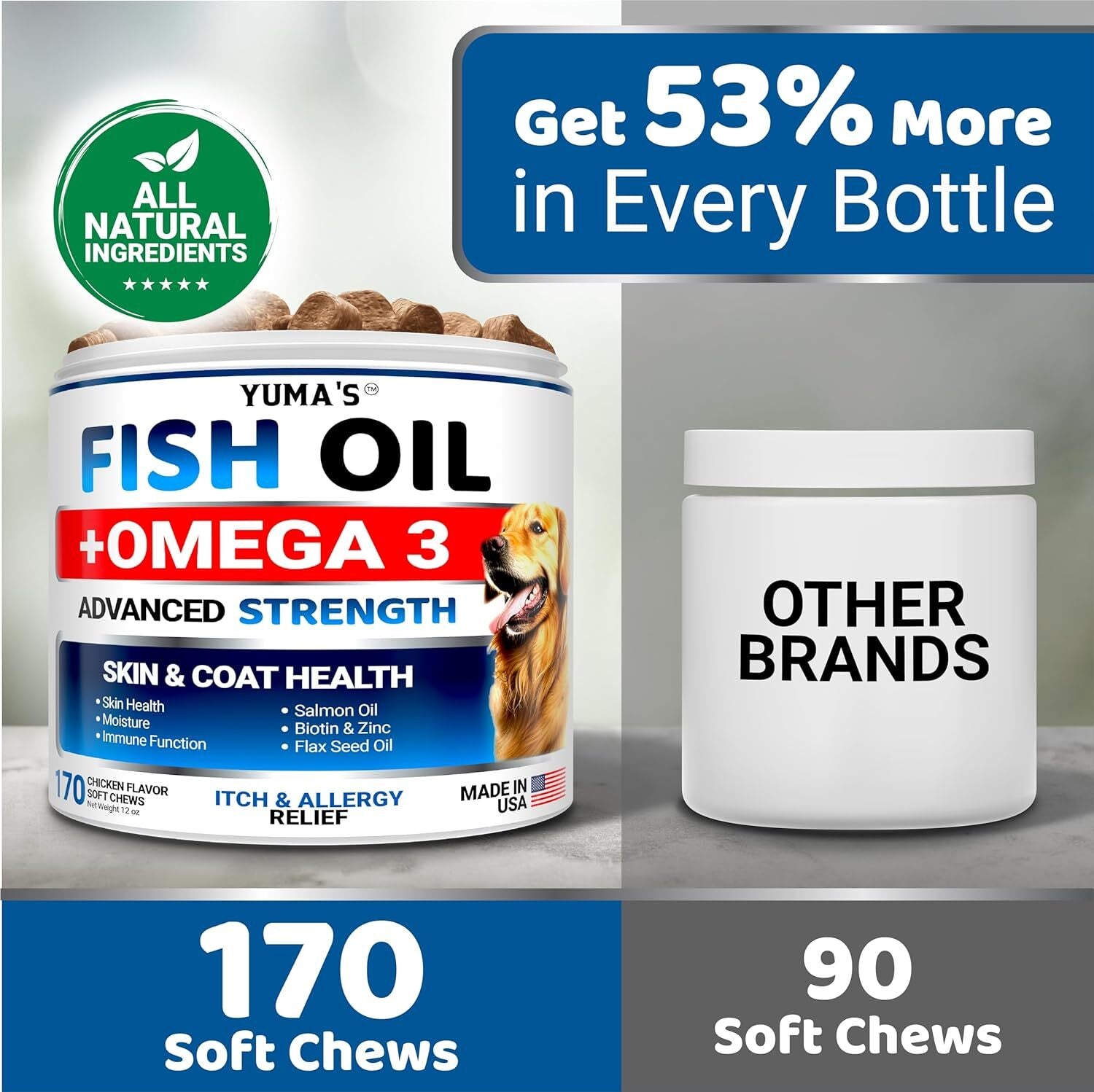 used Omega 3 Fish Oil for Dogs - 170 Chews - Skin and Coat 170 - & 07FC0E-D4 - KOEEK