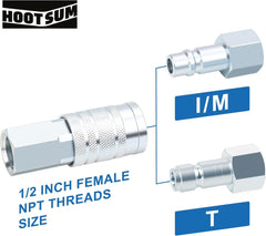 new 1/2” Air Hose Fittings Set, High Flow 2PCS Industrial Type Coupler Silver 07FC0E-D4 - KOEEK