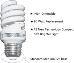 new 13 Watt CFL Light Bulb (60 Watt) Soft White 2 Count (Pack of 1), 07FC0E-D4 - KOEEK