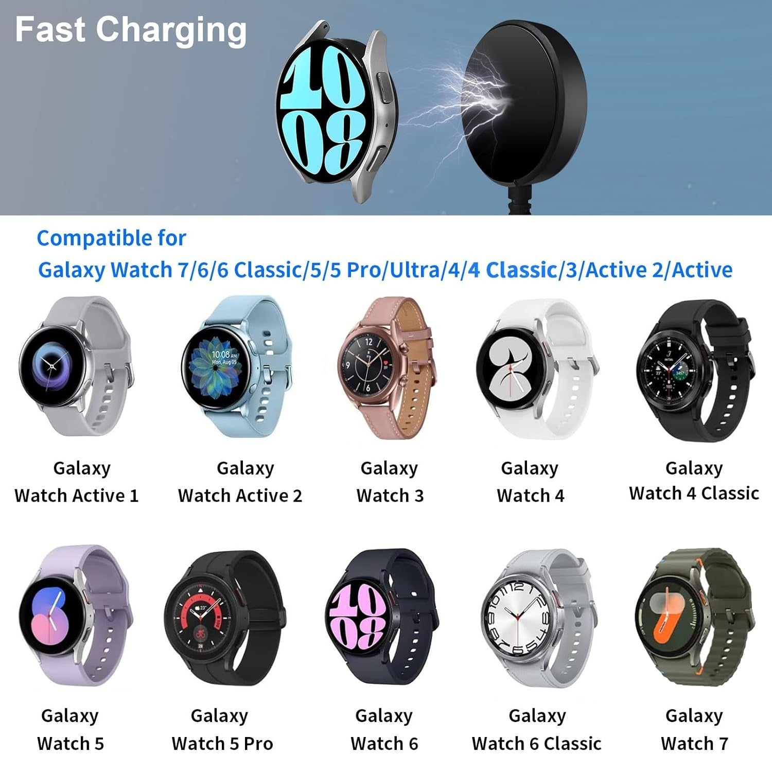 new Upgraded 2 in 1 USB Charger for Samsung Galaxy Watch Black 1Pack