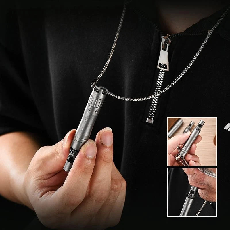 Titanium Emergency Survival Safety Whistle with Mini Ballpoint Pen EDC Outdoor 07FC0E-D4 - KOEEK