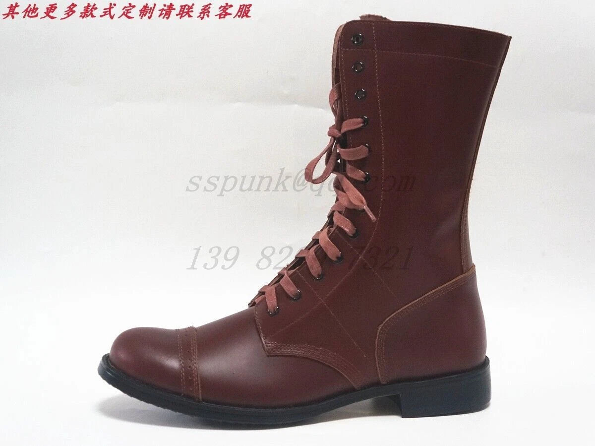 Military Boots For WW2 US Army Airborne Paratrooper Brown Cosplay Leather Shoes 07FC0E-D4 - KOEEK