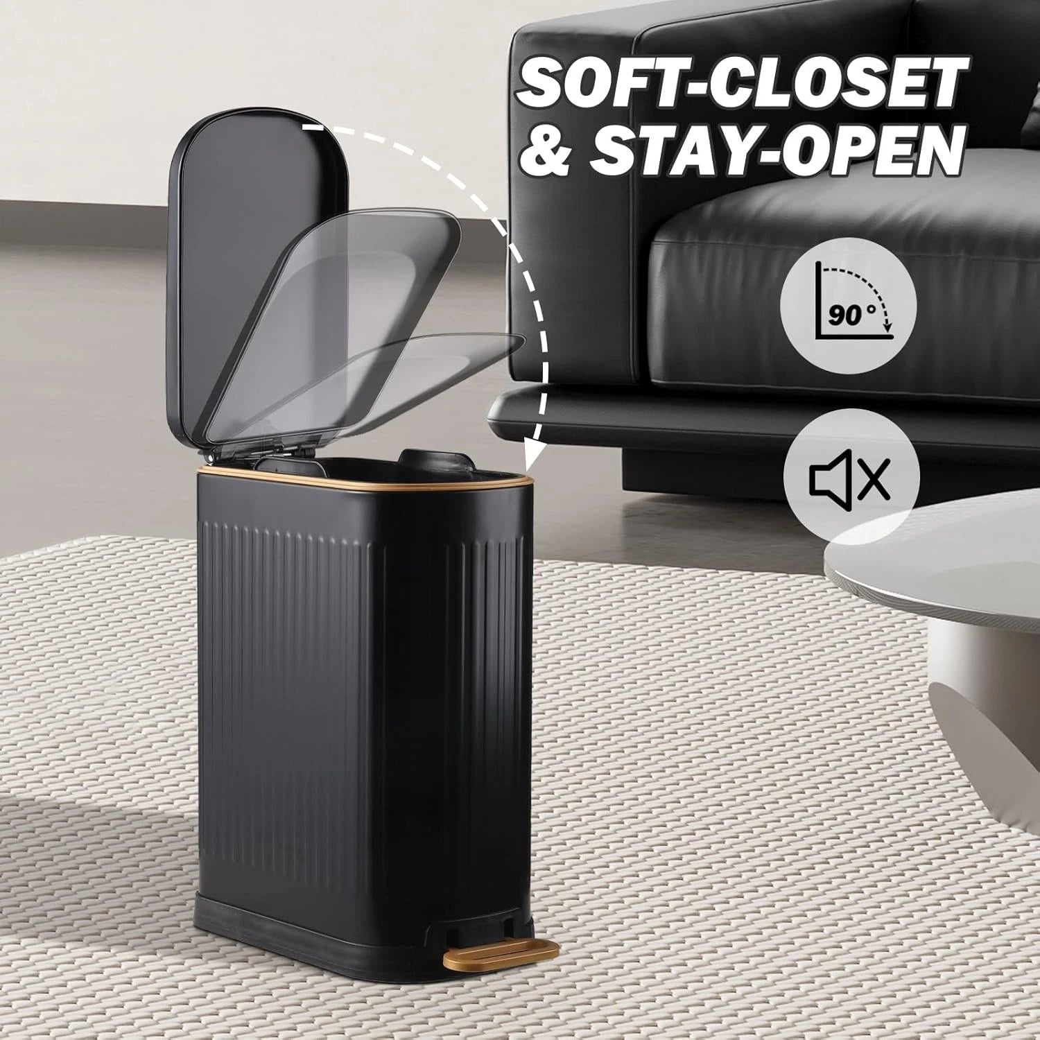 Ultra-thin bathroom trash can with lid, stainless steel trash can 07FC0E-D4 - KOEEK