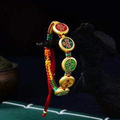 Zakiram Tibetan Thangka Hand Braid Rope Bracelet Five Way God Wealth Amulet 07FC0E-D4 - KOEEK