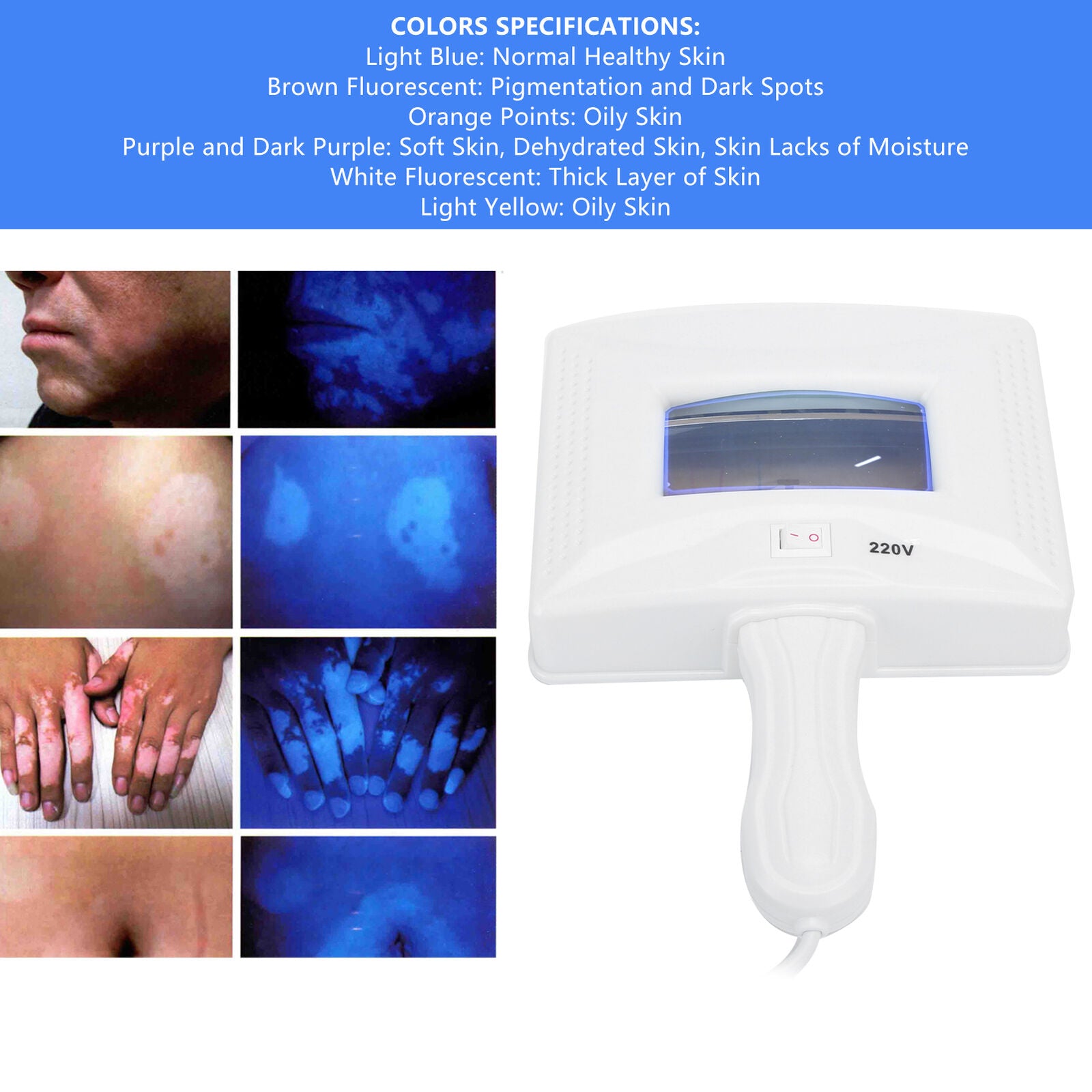 ny EXAM Trælampe Hudpleje UV Magnifyinglyzer Facial Beauty SPA Salon Machine ABE