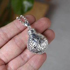 Vase Hollow Pendant Necklace Fu Character Lotus Pendant Openable Amulet Box 07FC0E-D4 - KOEEK