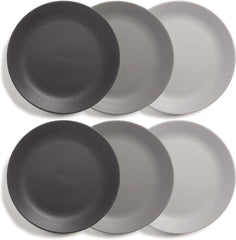 Ultra-Durable Plastic 10 inch Dinner Plates in Grey Stone | Set of 6 Reusable 07FC0E-D4 - KOEEK