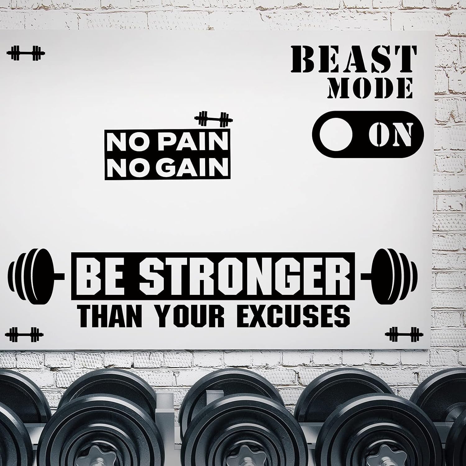 new Zonon 3 Pieces Gym Wall Decal, Be Stronger Than Your Excuses, No White, Black ZONON - KOEEK