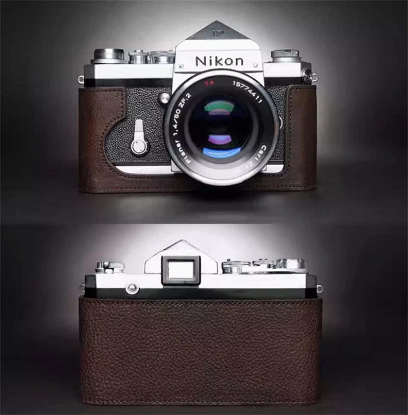 Nikon F Handmade  Retro Cover Leather Half Case Camera Big FInsert TP 07FC0E-D4 - KOEEK