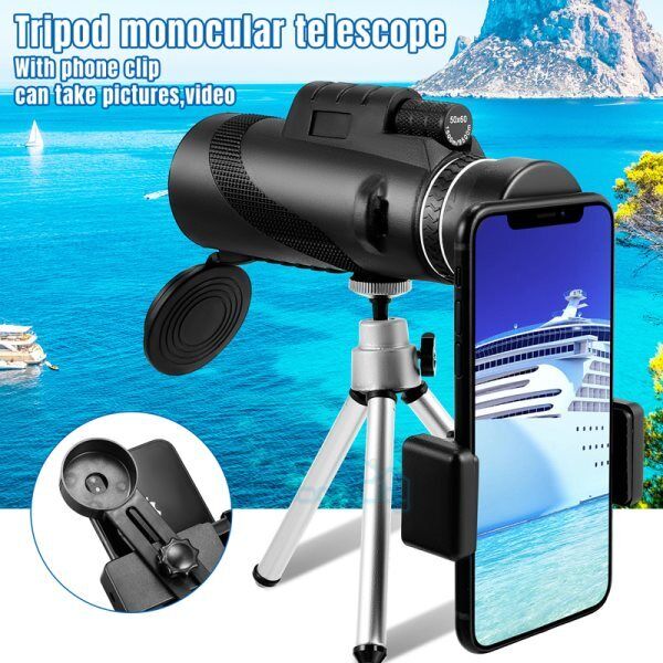 nytt 50X60 Zoom HD Monocular Telescope +Stativ +Klips for mobiltelefon