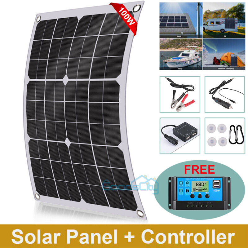 ny 100W Watt fleksibelt solcellepanel 12V Mono Home RV Rooftop Camping Off-Grid Power