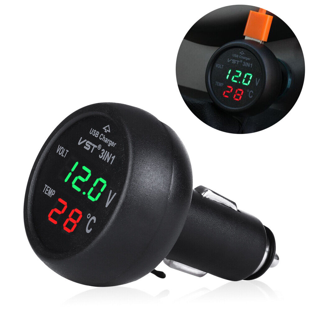 ny bil sigarettenneruttak Lader med termometer 12V Jordfarger Voltmeter