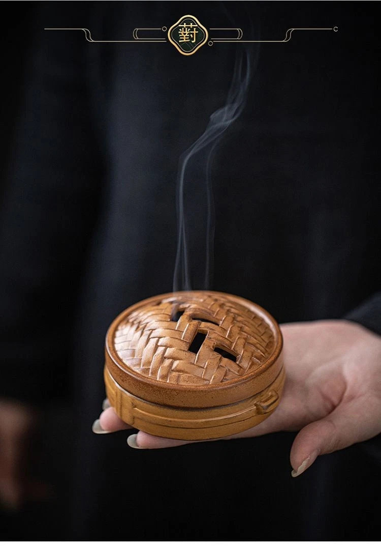 Ceramic Steamer Incense Burner Dumpling Stick Incense Holder Tea Room Decor 07FC0E-D4 - KOEEK