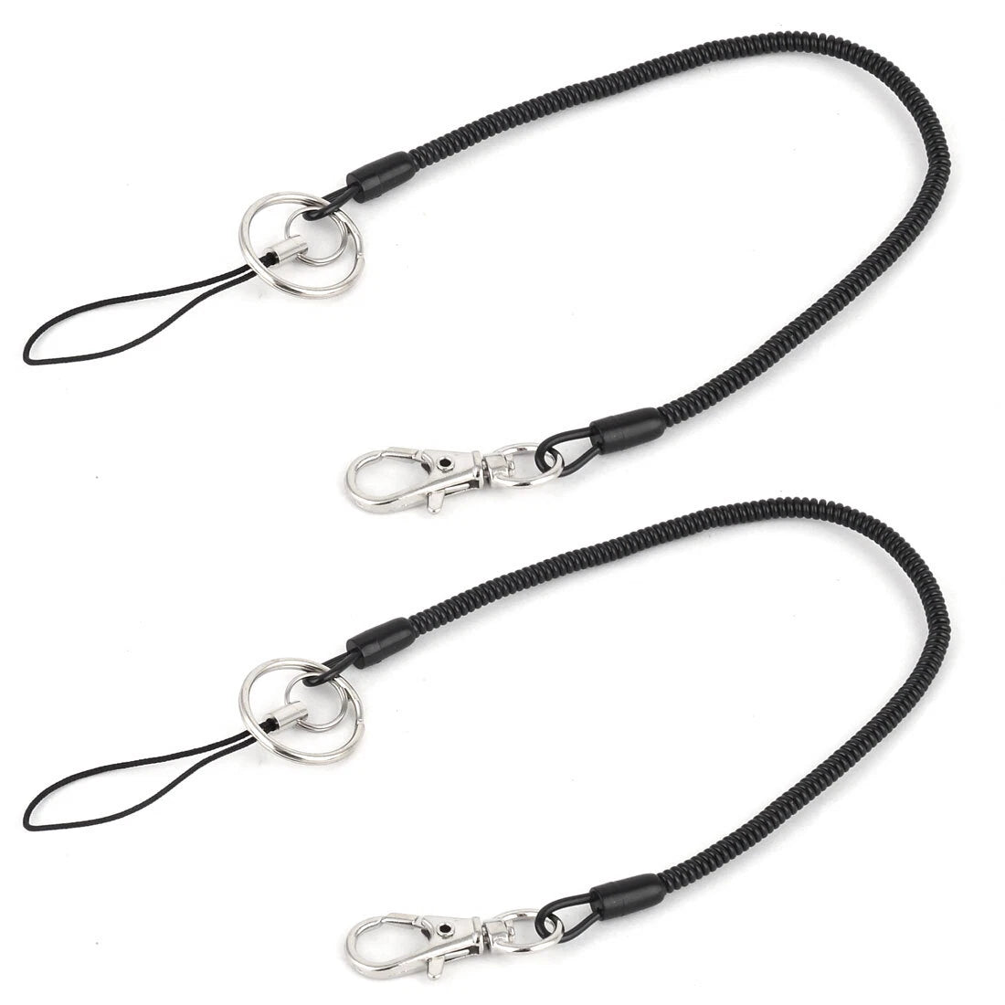 Hiking Camping Plastic Anti-lost Spring Elastic Rope Keyring Keychain Black 2pcs 07FC0E-D4 - KOEEK