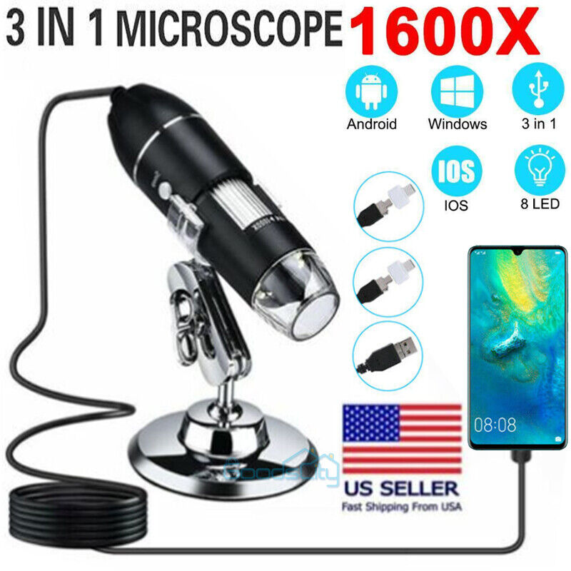 nytt 1600X Zoom 8LED HD 1080P USB Mikroskop Digital Lupe Endoskop videokamera