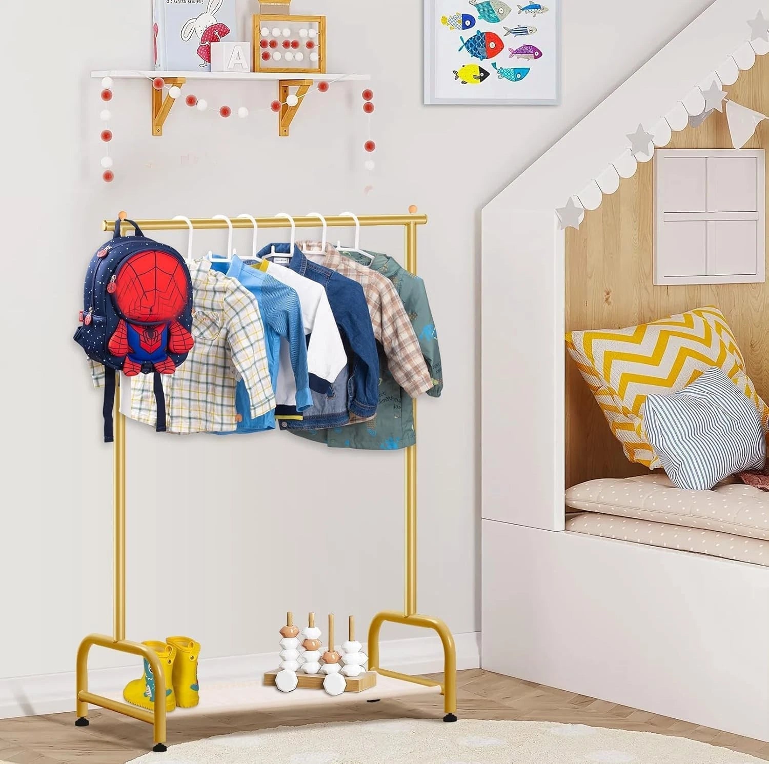 Baby Clothing Rack, Small Kids Clothes Rack with Bottom Storage Shelf 07FC0E-D4 - KOEEK